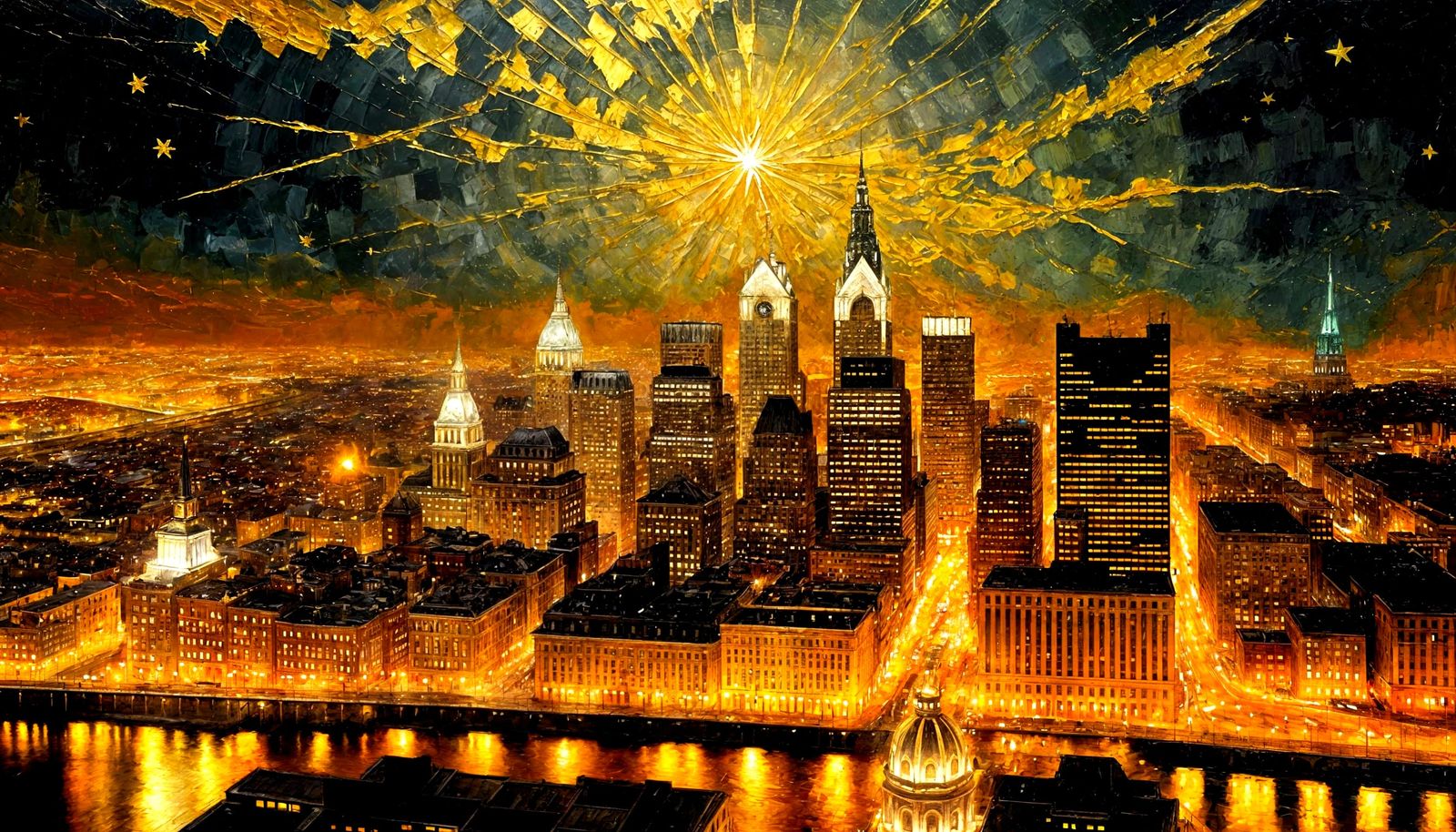 Philadelphia Skyline in Impasto Style by Mann, Edulesco and ...