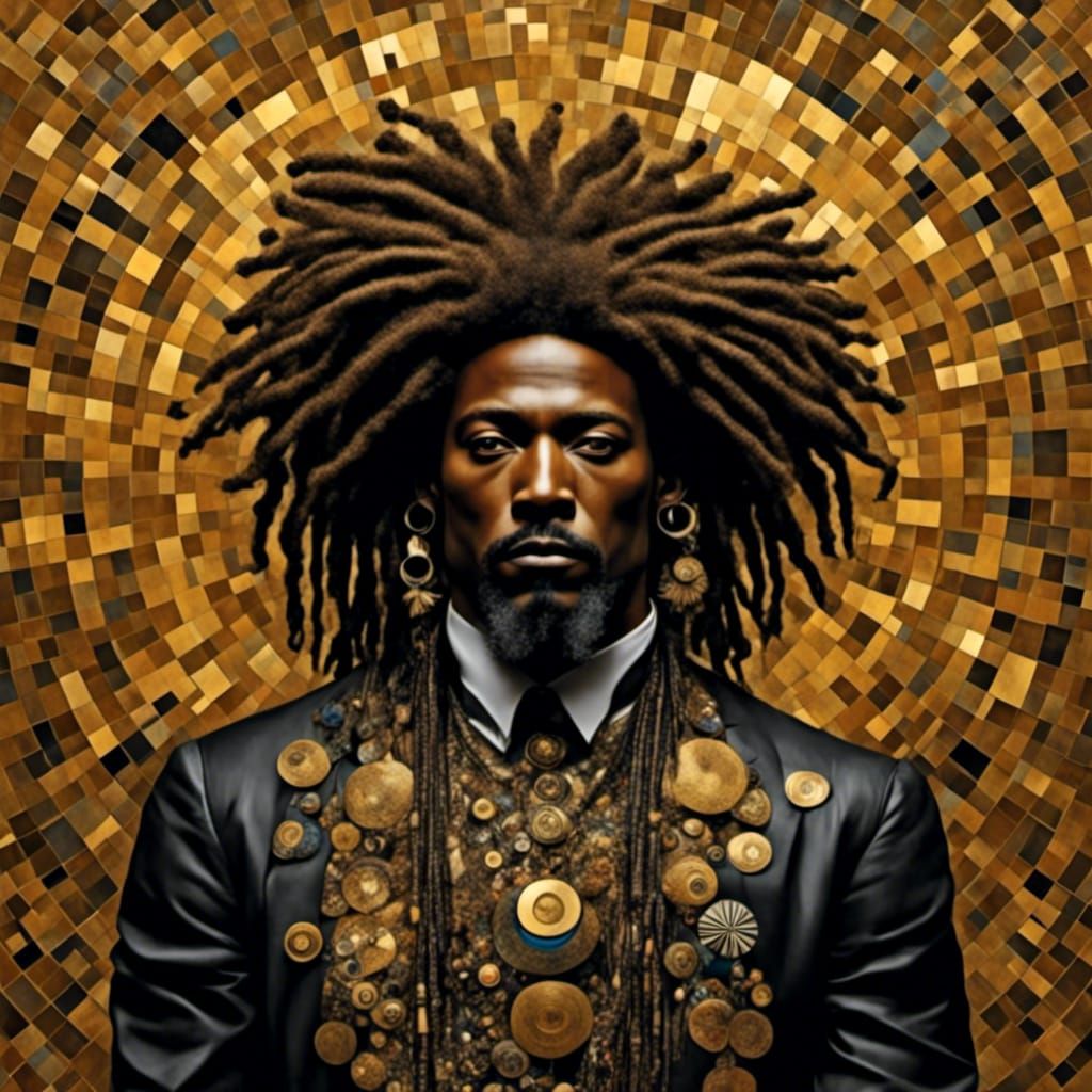 Golden Shimmer Portrait in Psychedelic Hip Hop Style