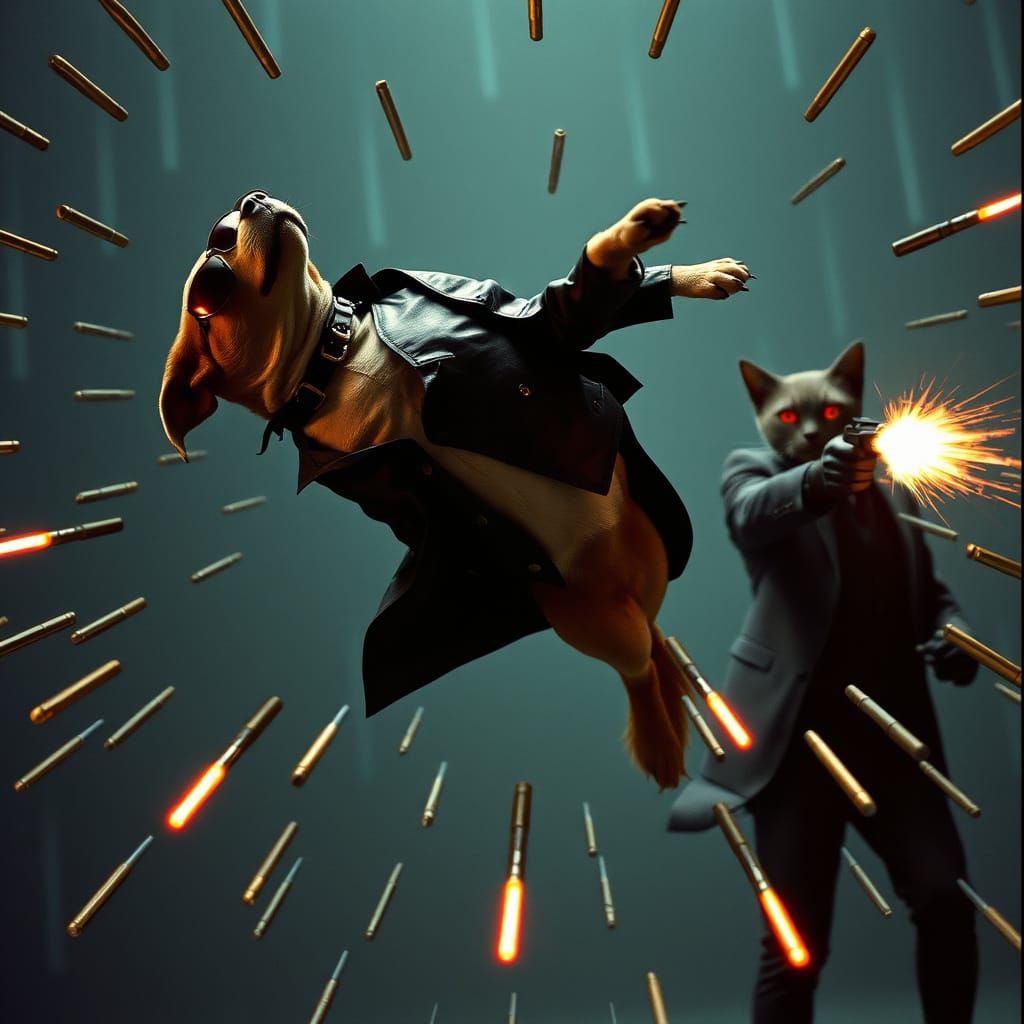 Cyberpunk Canine Hero in Dystopian Matrix