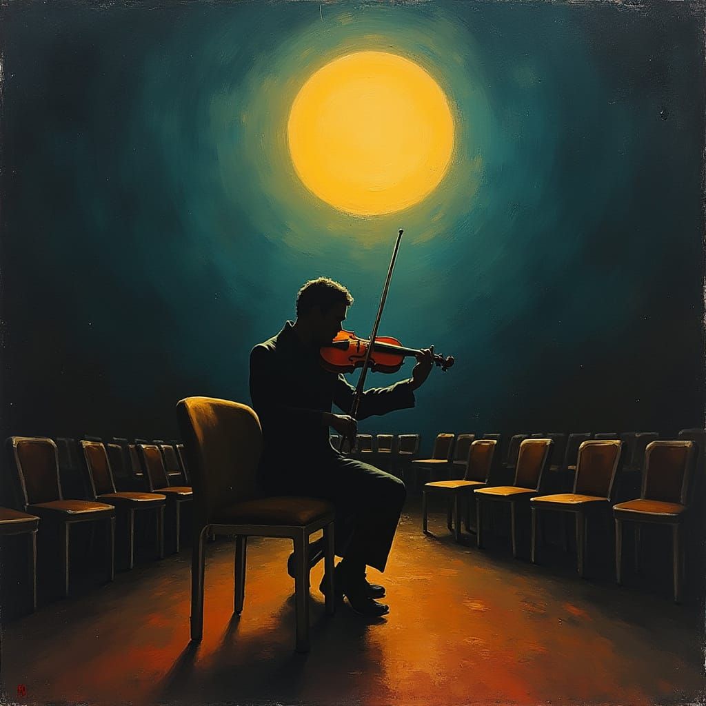 Ethereal Violinist in Moonlit Concert Hall, Inspired by Mark...
