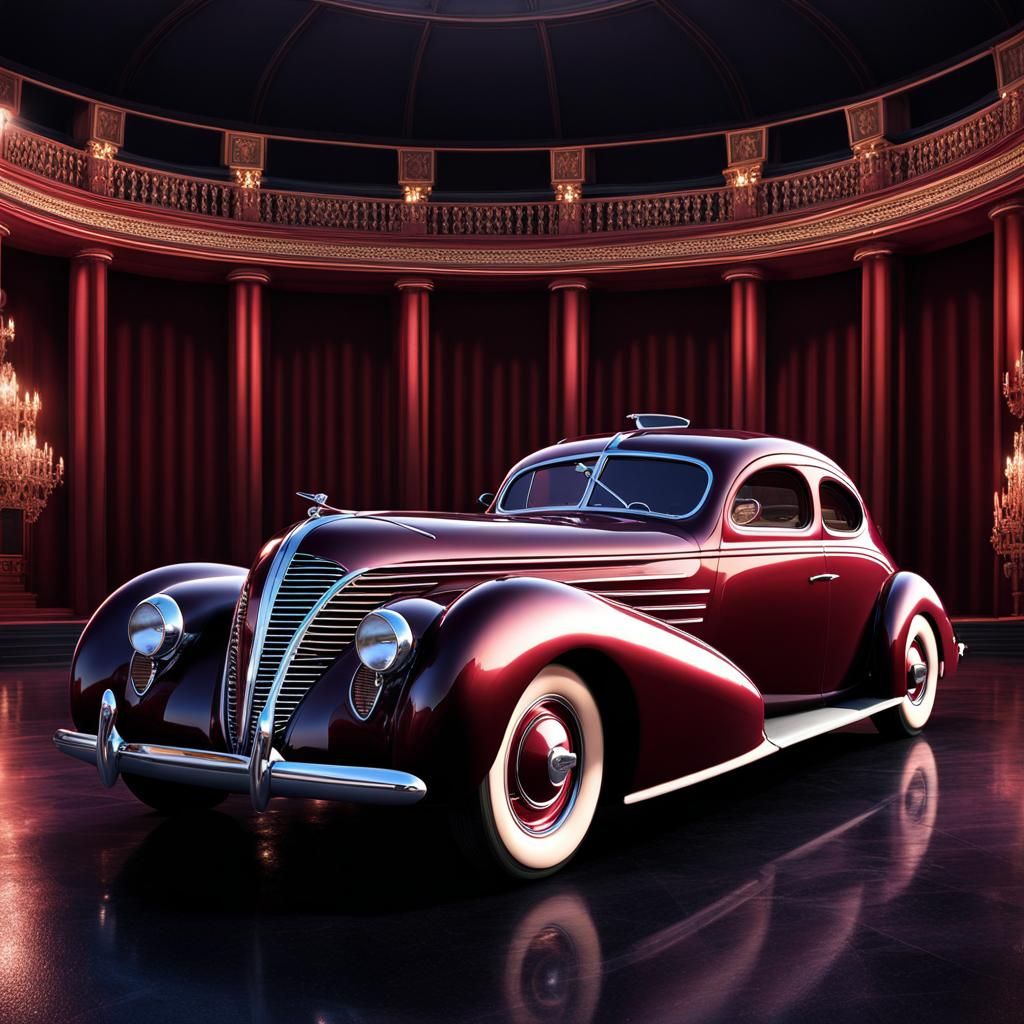1938 Maroon Fastback Car at the Opera