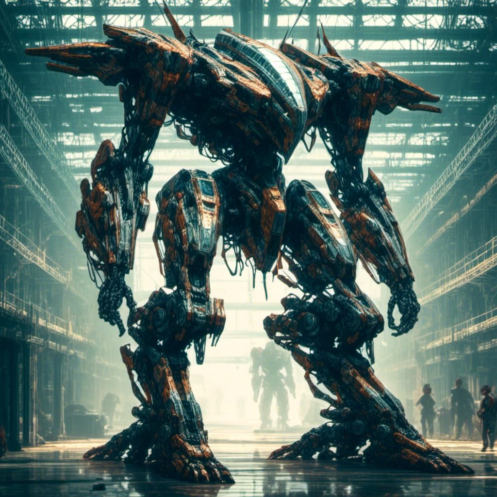 Industrial Hangar Scene of Massive Mecha