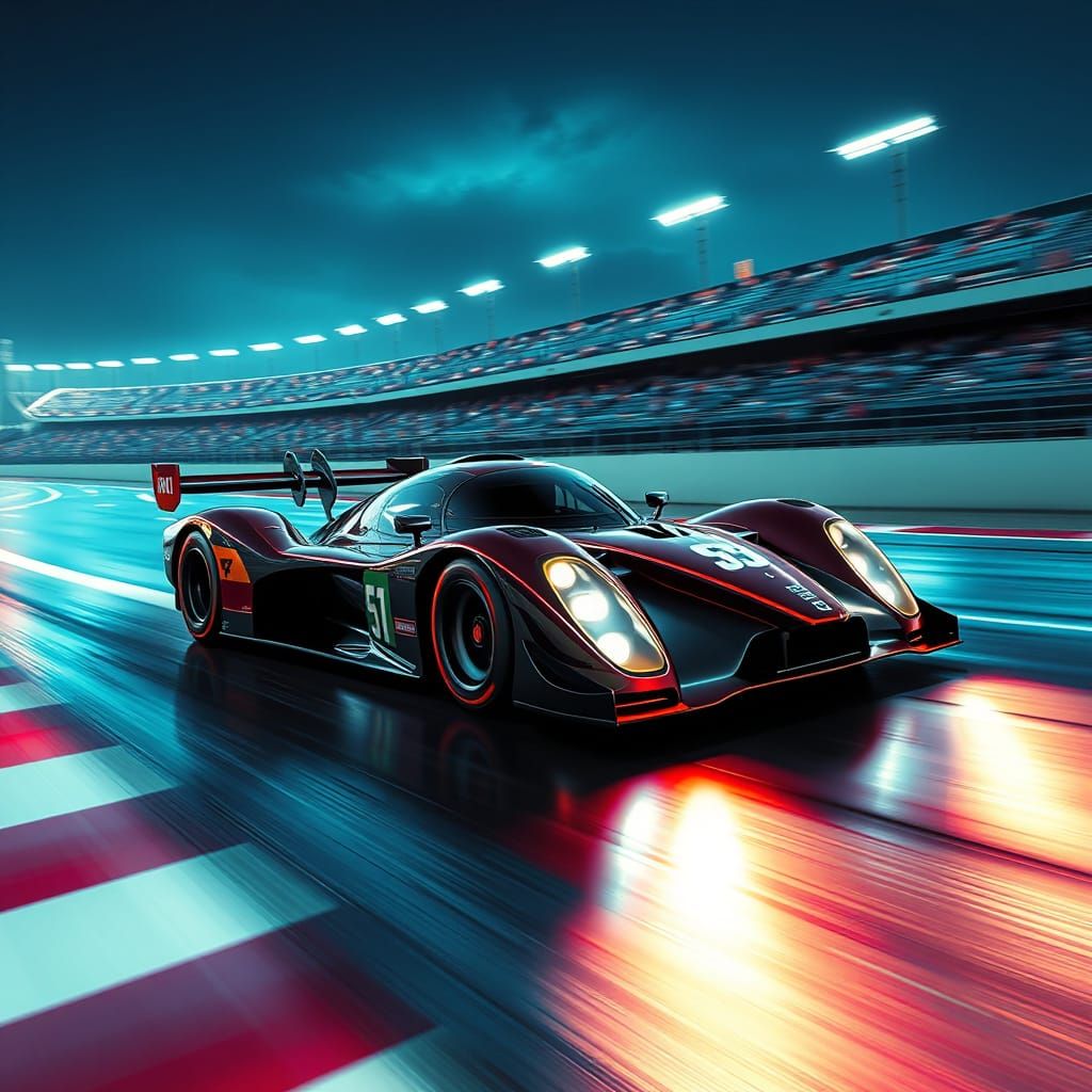 Speeding Racing Car in Futuristic Neon Style