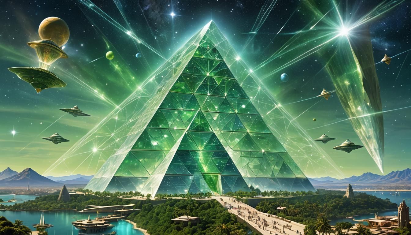 Crystal Mothership Over Atlantis: A Cinematic Still