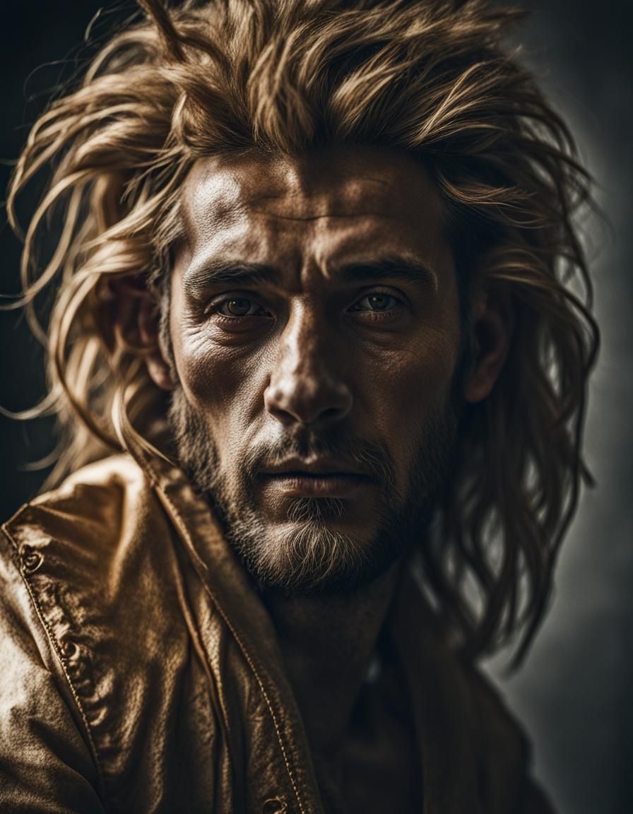 Man with Gold Lion Head Portrait