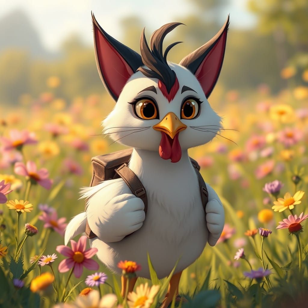 Enchanted Forest Feline Chicken in Disney Renaissance Style