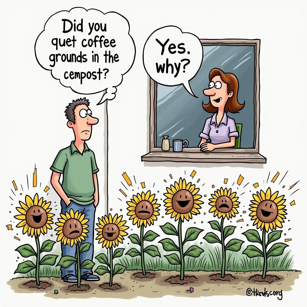 Hyperactive Flowers React to Coffee Grounds: A Funny Cartoon