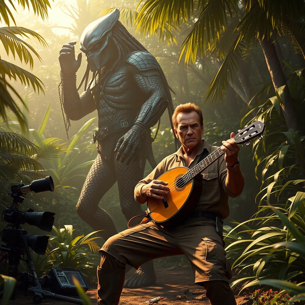 Arnold and Predator: Jungle Lute Serenade in Digital Art