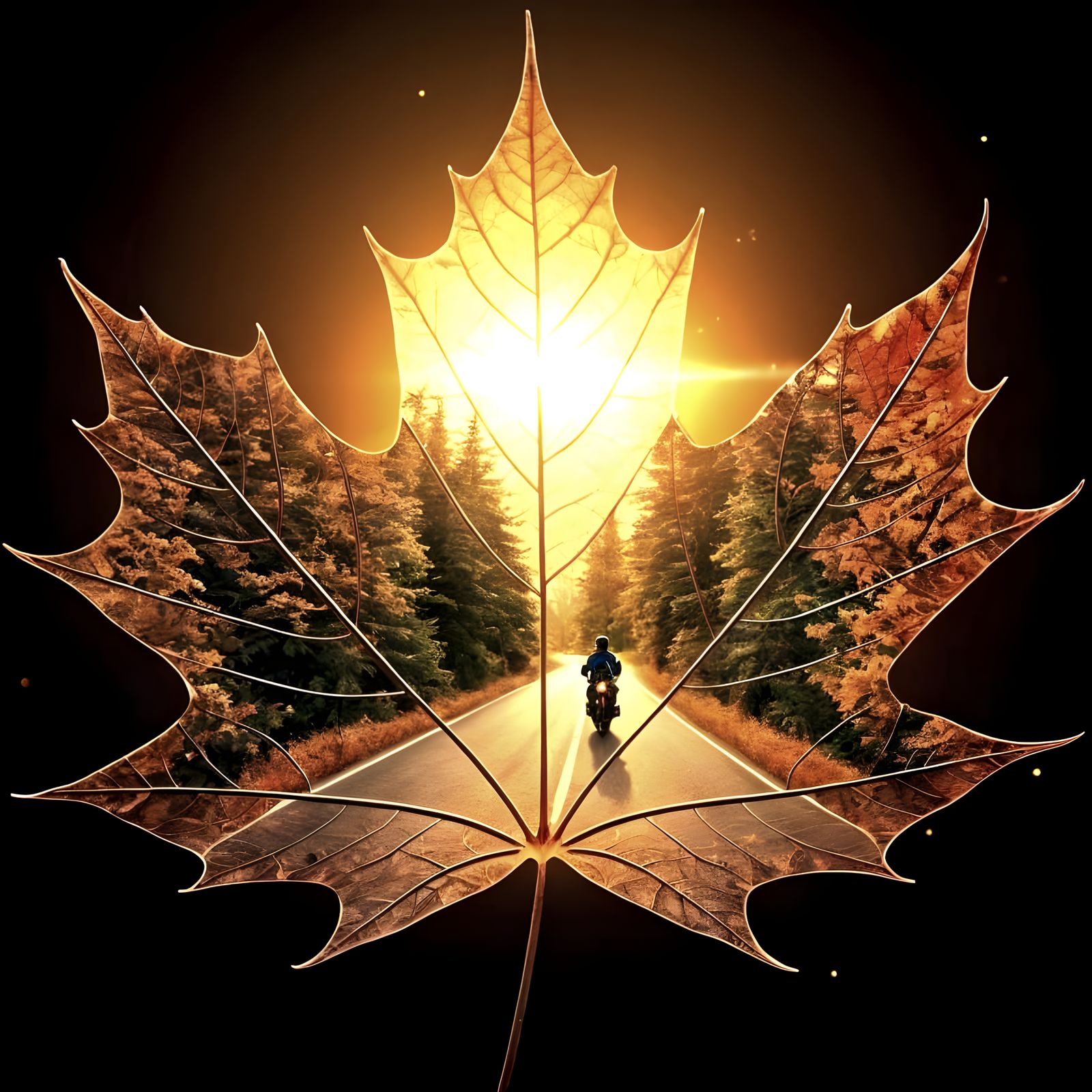 Sunrise Dreamscape Within a Maple Leaf