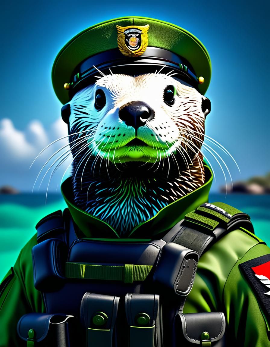 Anthropomorphic Sea Otter Navy Seal in Tactical Gear
