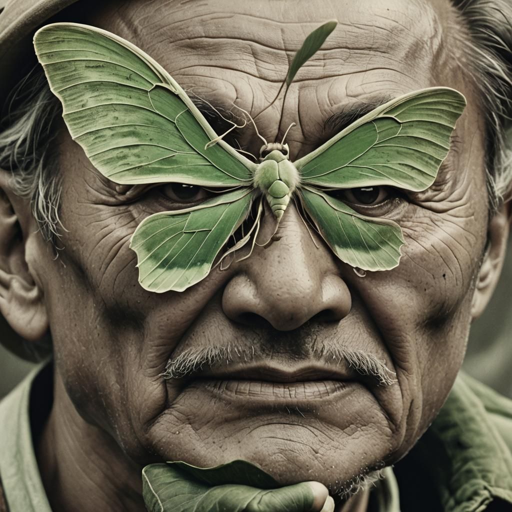 Luna Moth Lands on a Man's Nose
