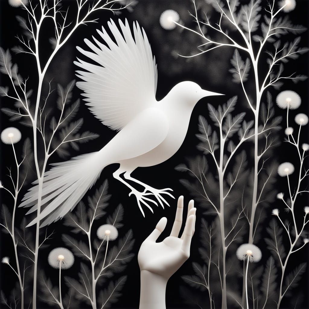 <lora:Flux Photogram:1.0>  Wow, Photogram,  White bird photo...