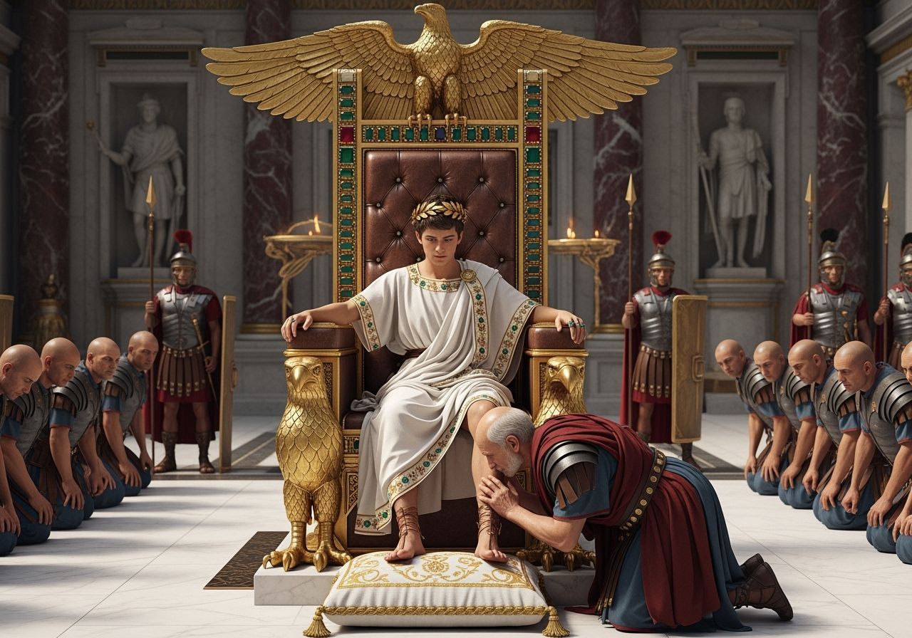 Emperor Nero on Jeweled Throne in Ancient Rome