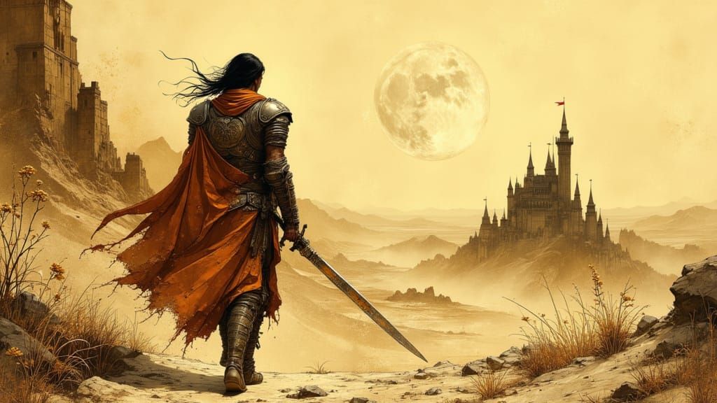 Barbarian's Desert Trek to Distant Castle