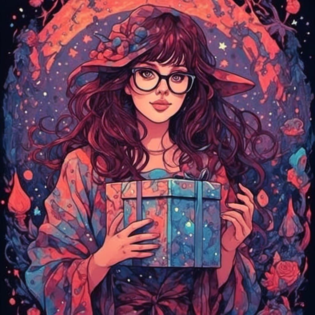 Smiling Witch with Mystery Box in Digital Art