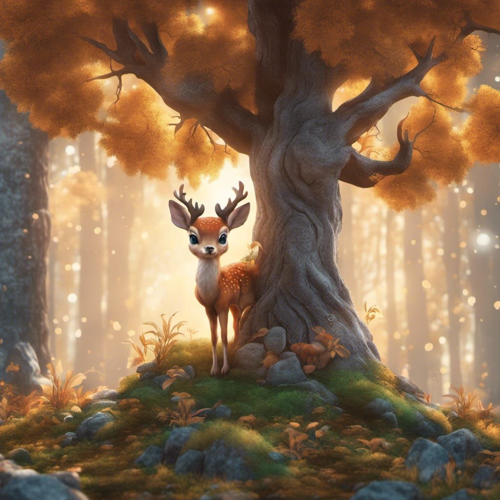 Cute Deer In The Magic Forrest