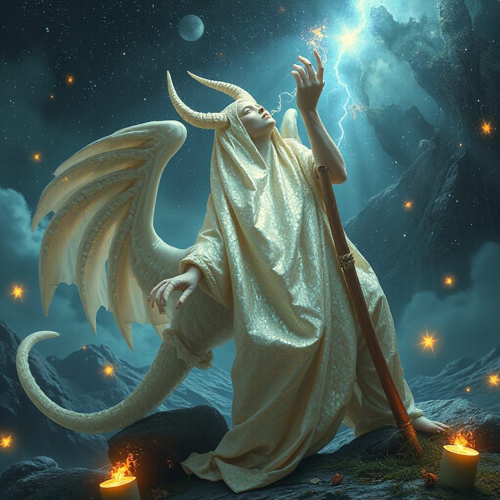 Celestial Being Feasting on Starlight in Dreamscape