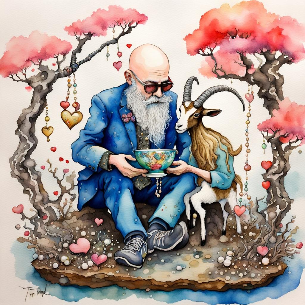 Goat Lady Gnome Wedding in Psychedelic Tim Burton Style