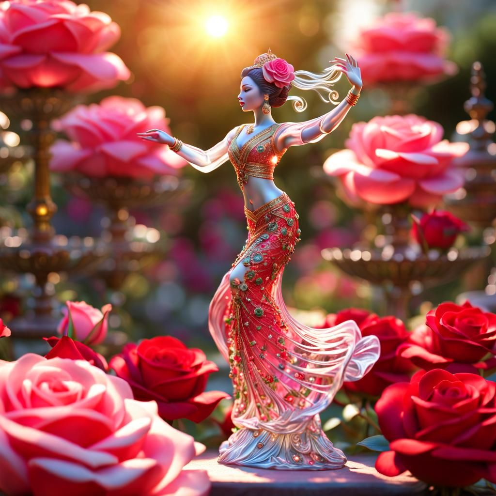 Crystal Dancer Sculpture with Rose Garden Inside