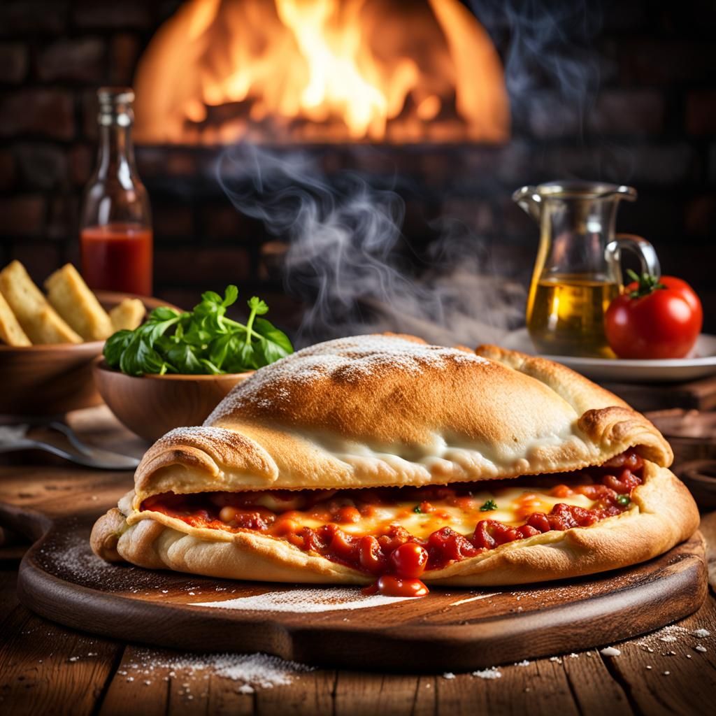 Steaming Calzone in Italian Restaurant: Food Photography