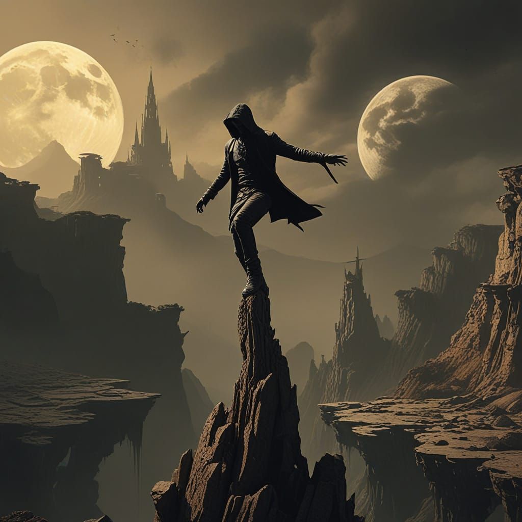 Figure Balancing on Razor's Edge in Earth Tones