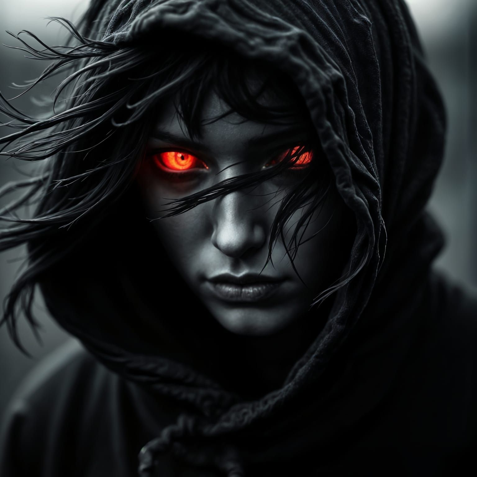 Surreal Monochrome Portrait in a Dark Gothic Aesthetic