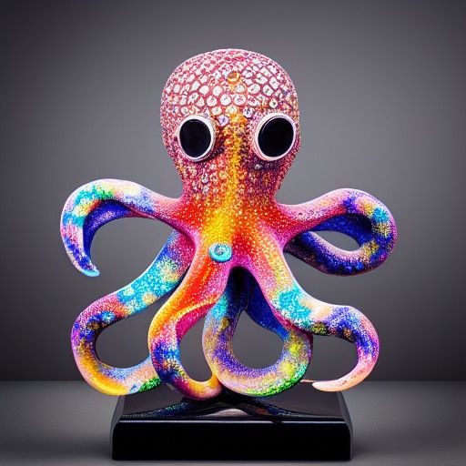 Magical Multicolored Crystal Octopus Statue