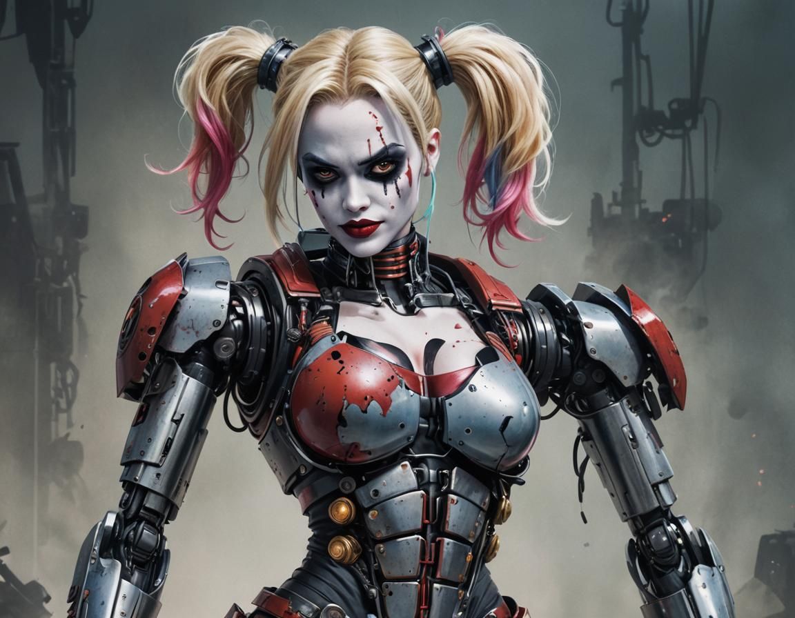 Harley Quinn as Terminator Cyborg in Cyberpunk Style