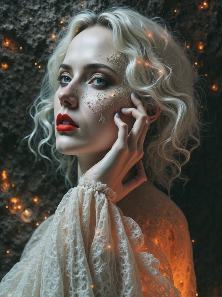 Enigmatic Woman in Checkered Box: Surreal Portrait