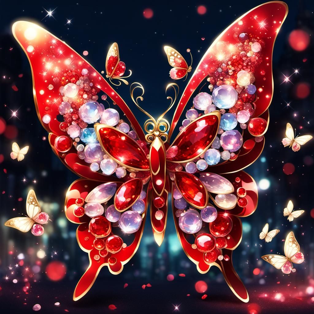 Red Jewel Butterfly in Anime Style
