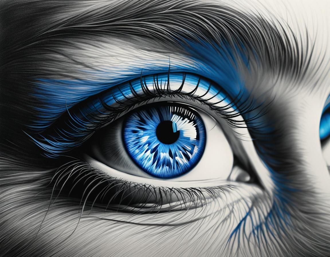 Intricate Ink Sketch of Piercing Blue Eyes