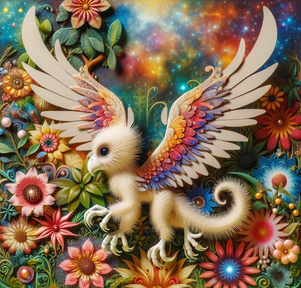 Whimsical Patchwork Doll with Mythical Griffin