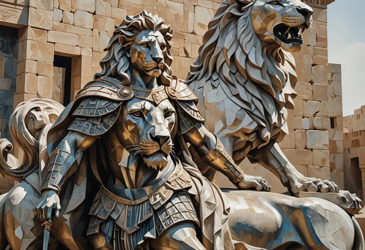 Alexander the Great on Lion in Cubist Style