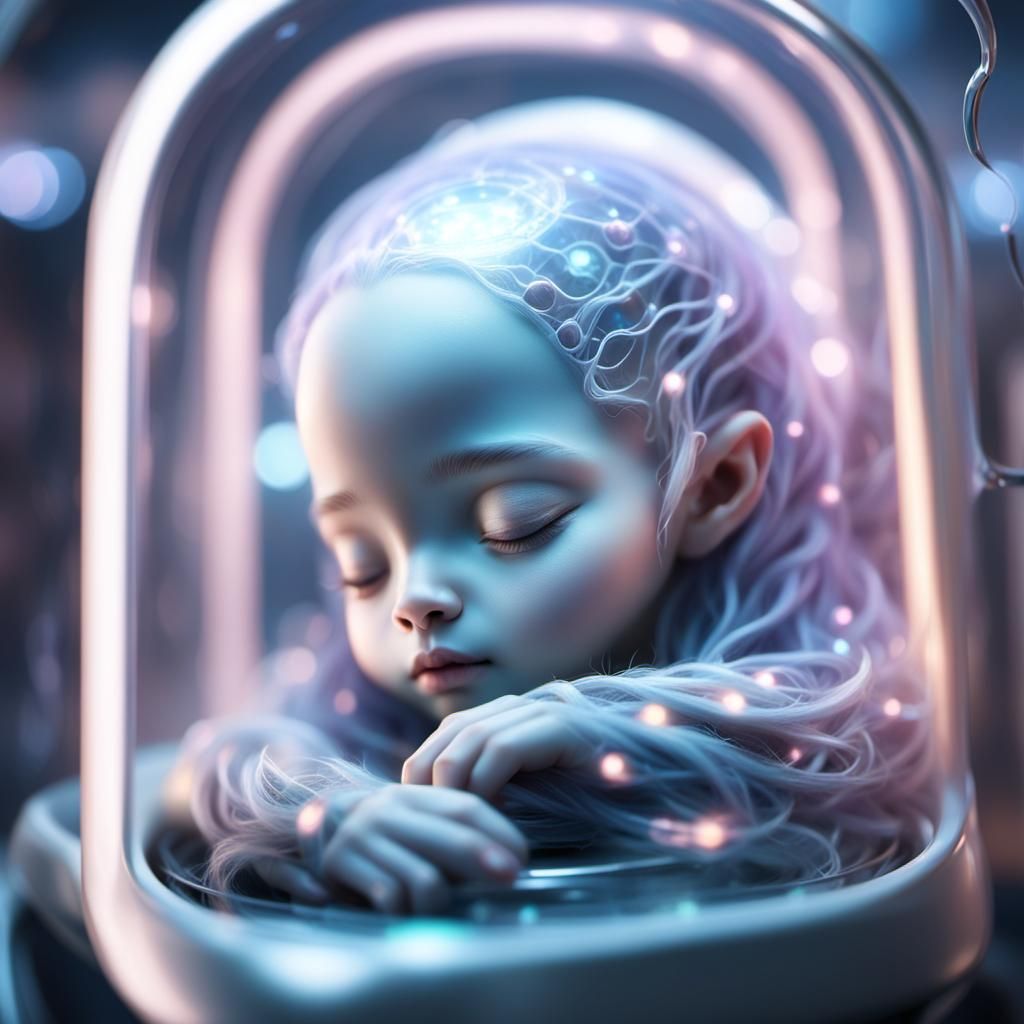 Human-Alien Hybrid Baby in Incubator: Concept Art