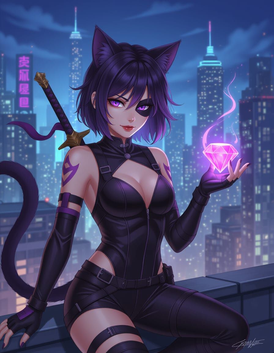 Cat Woman Rogue in Anime Semi-Realism Style