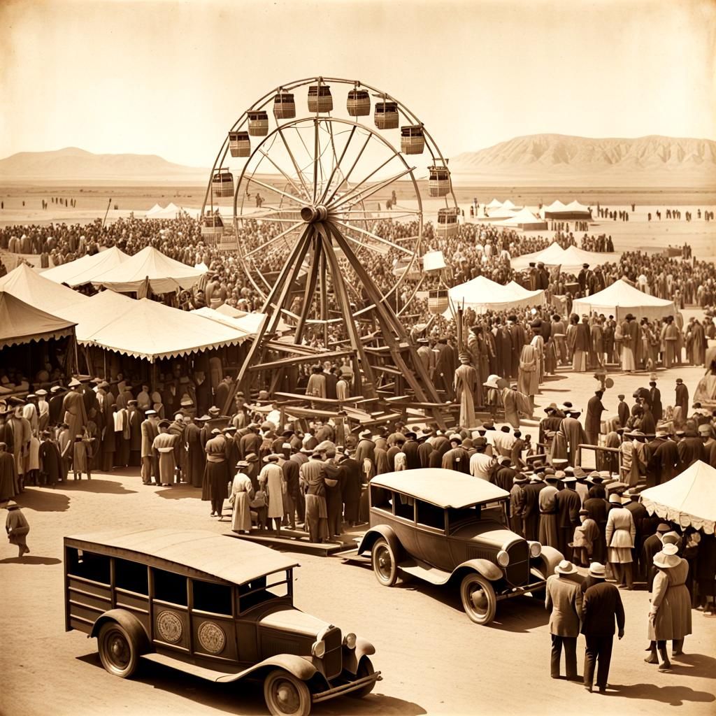 Vintage Desert Carnival Scene in 1930s Style