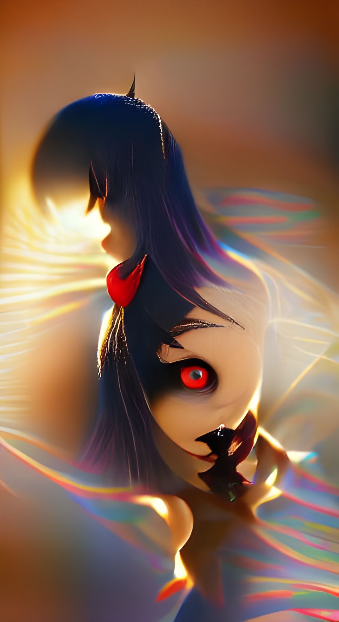 Anime Girl with Demon Shadow in 3D