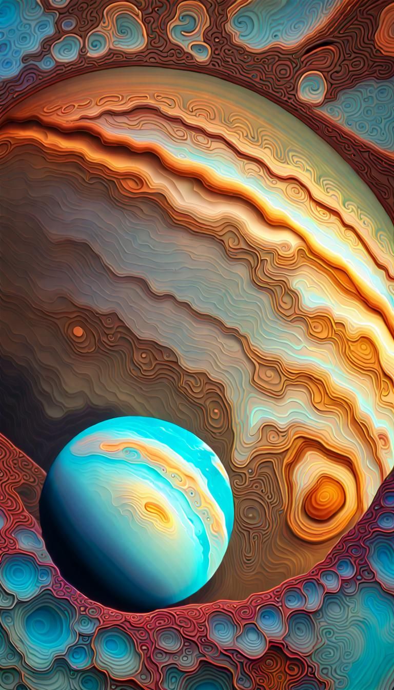 Jupiter's Clouds: A Neon Psychedelic Fractal Illustration