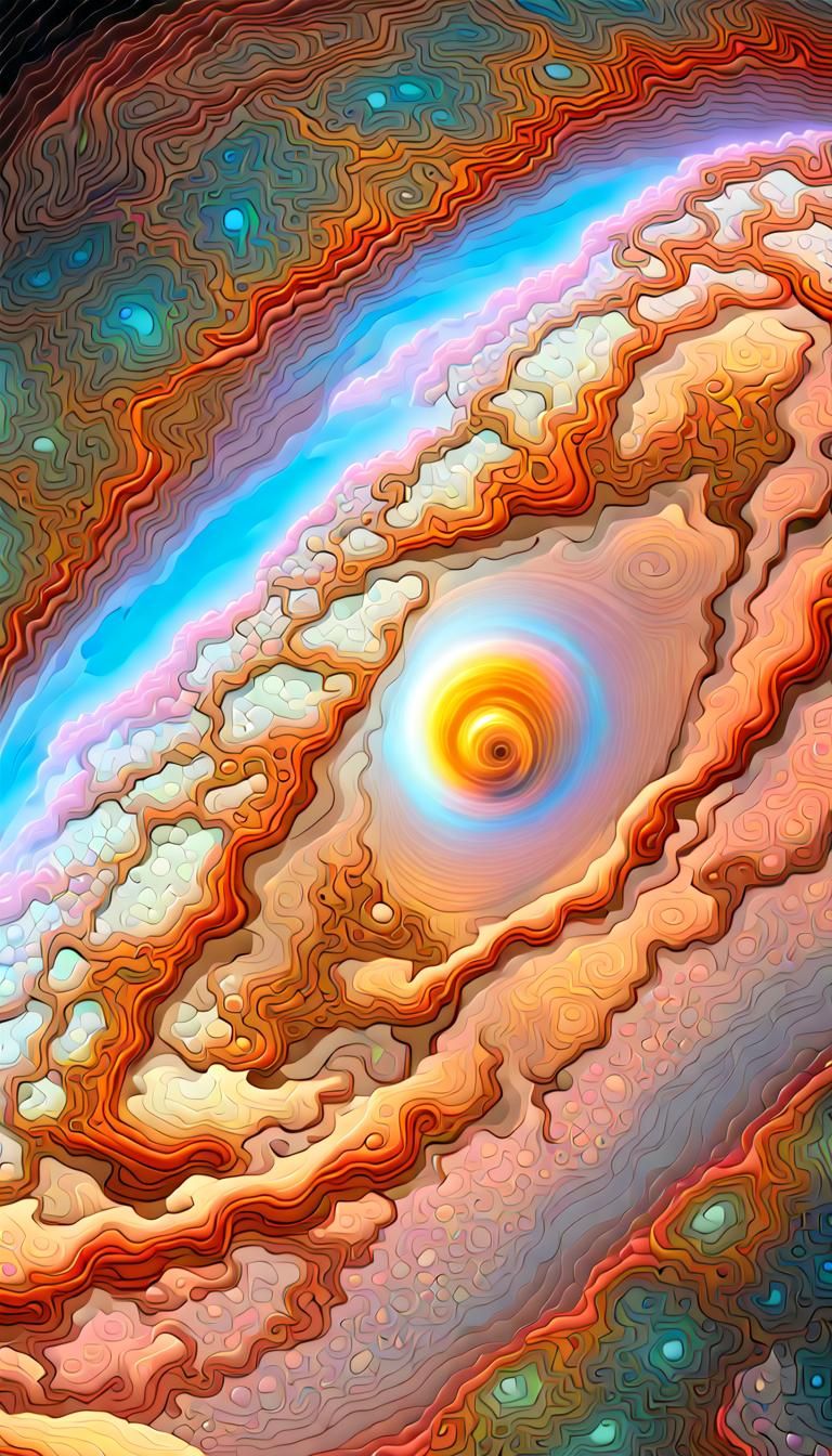 Jupiter's Complex Cloud Patterns in Psychedelic Art