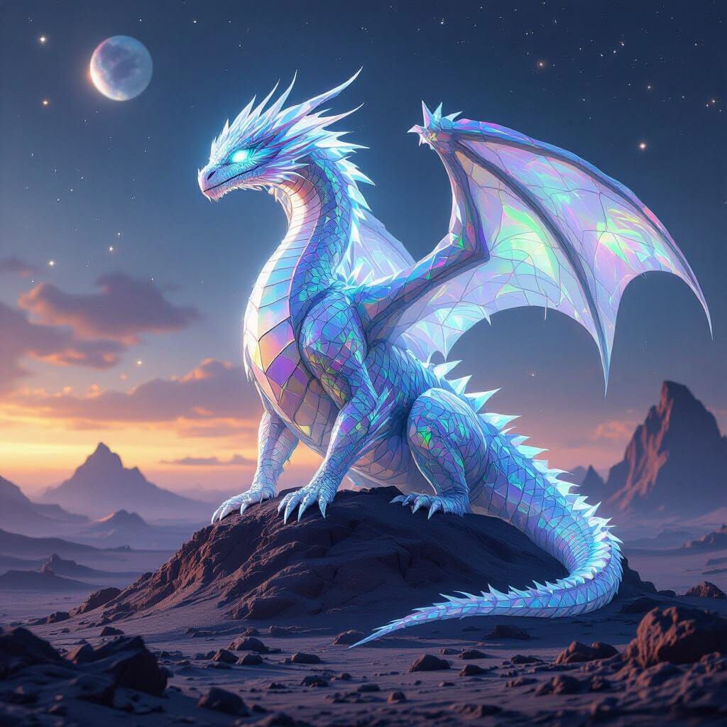 Crystalline Alien Dragon King in Nebula