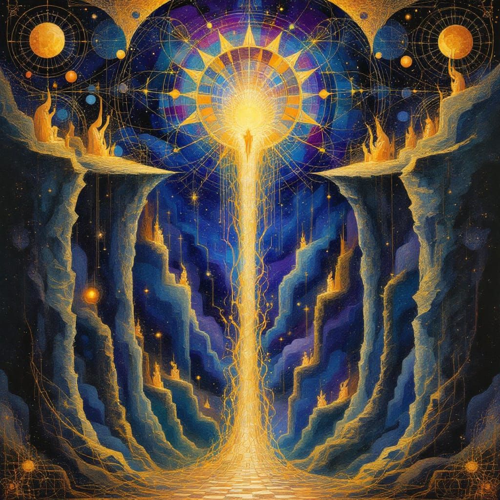 Surreal Mandala of Chasm Journey with Ethereal Light