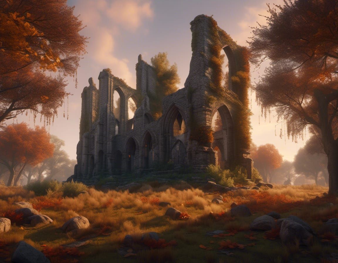 Medieval Abbey Ruins at Magic Hour