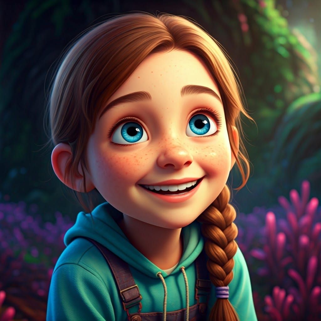 Enchanting 3D Portrait of a Young Girl with a Warm Smile