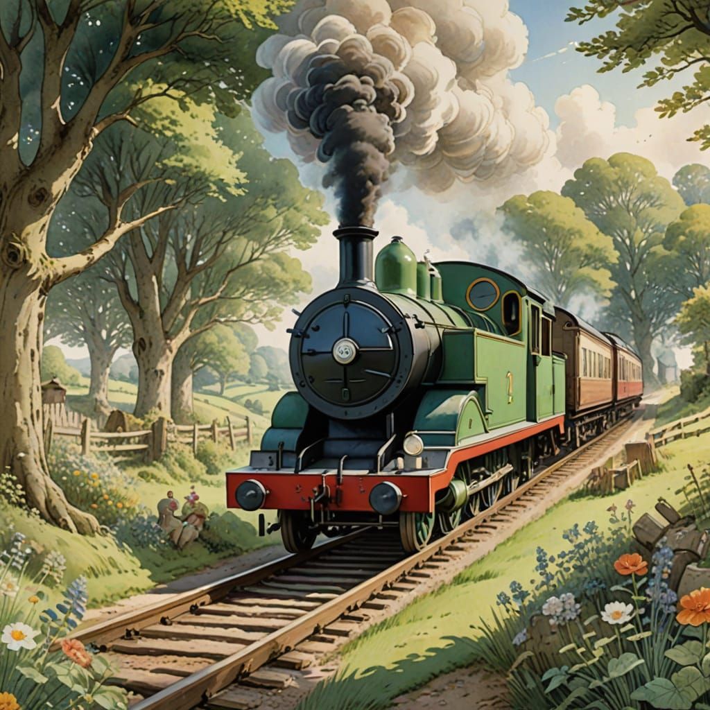 Whimsical Thomas the Tank Engine Chugs Along in a Lush Count...