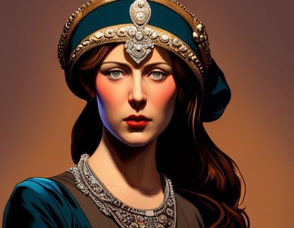 Masked Woman Portrait Inspired by Art Nouveau