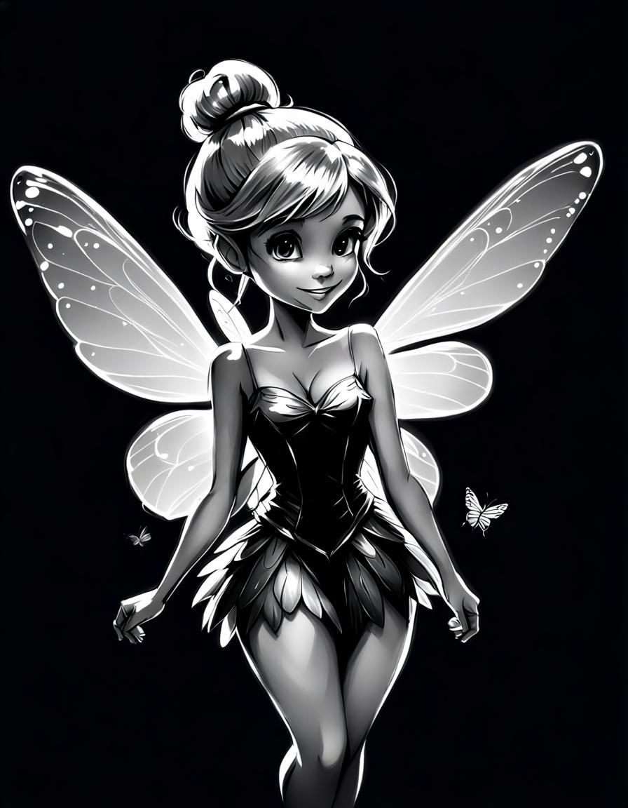 High Contrast Sketch of Tinkerbell with Butterfly Wings