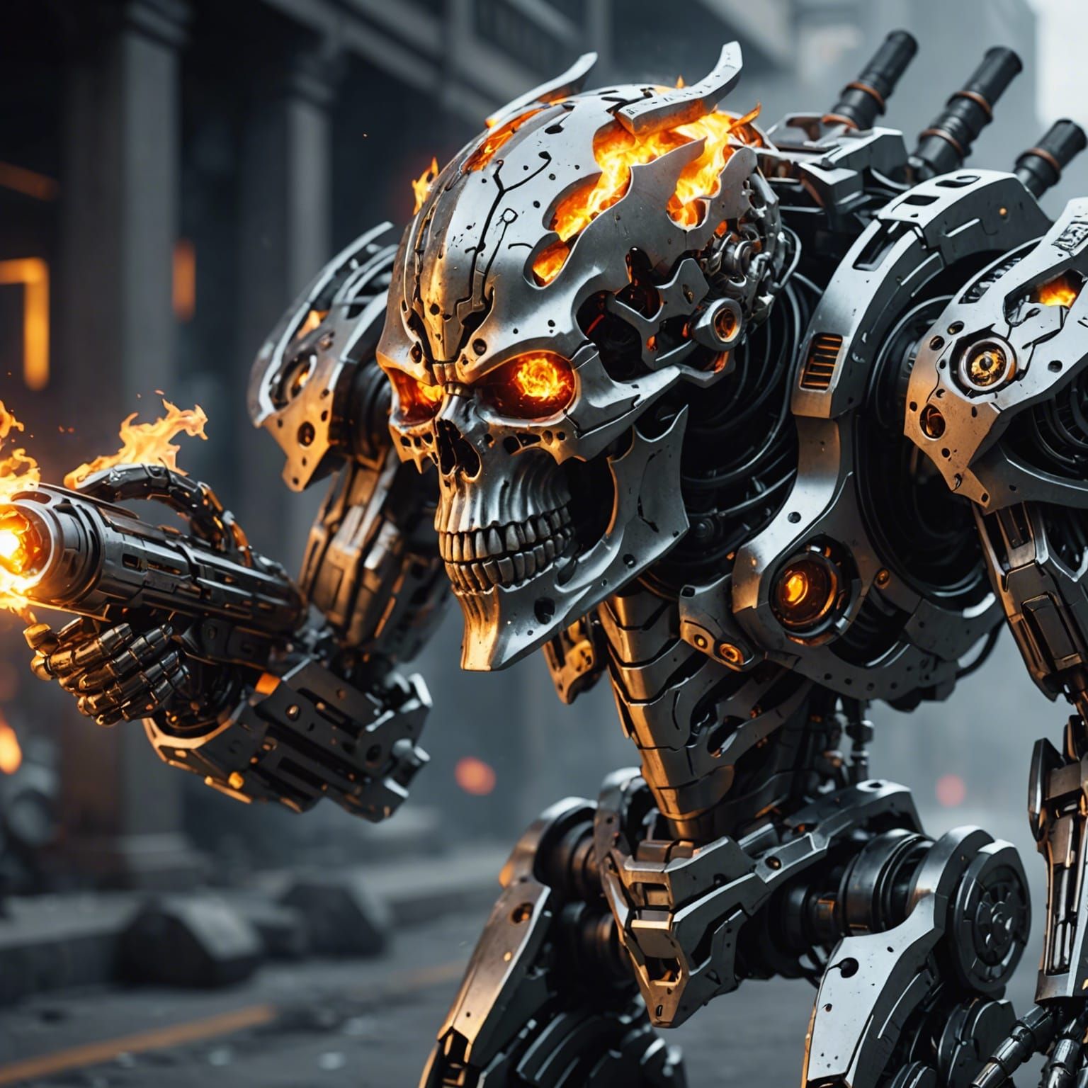 Futuristic Skull Demon with Firearm in Sci-Fi Style