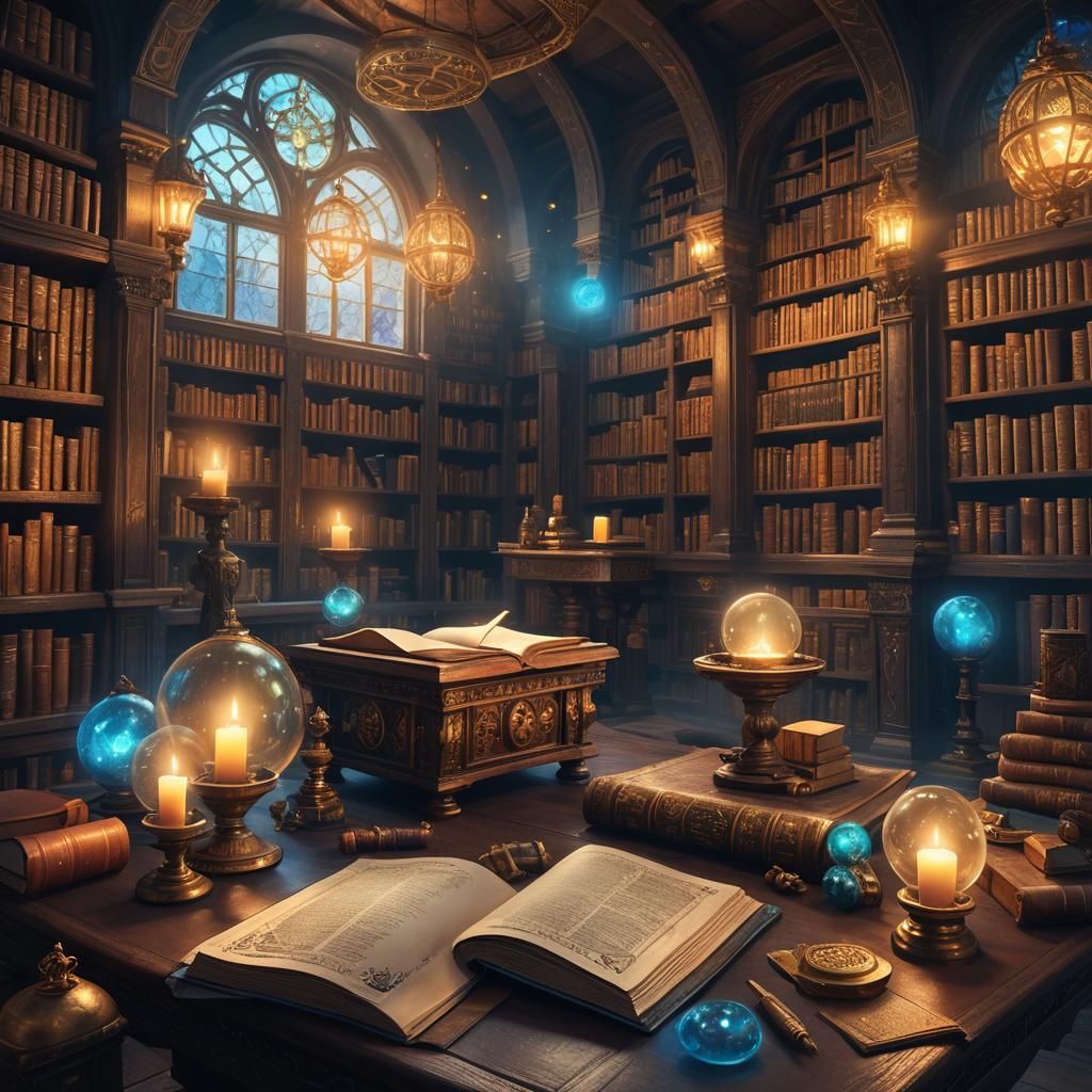 Enchanting Spell Book in Magical Library