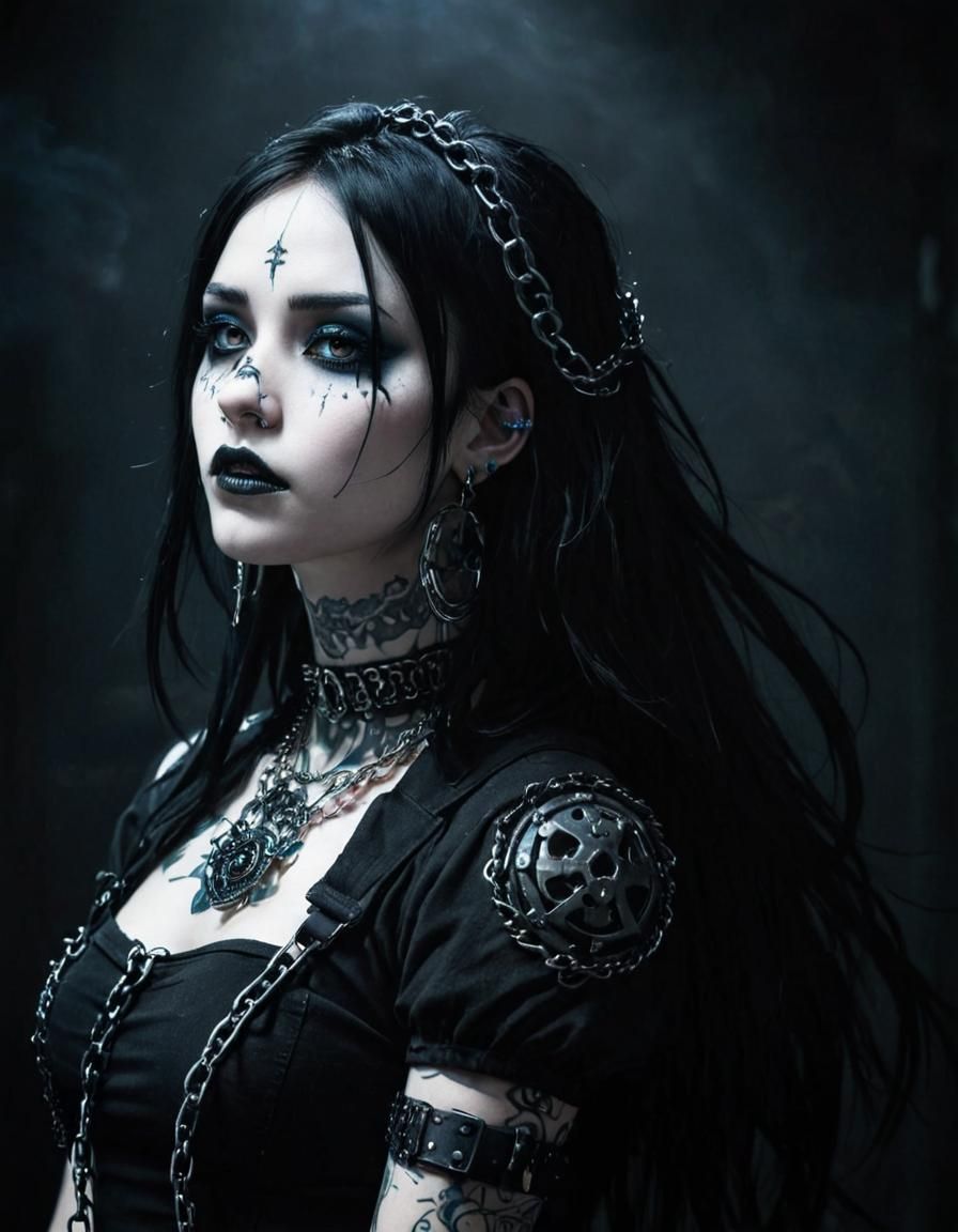 Edgy Goth Anime Girl with Piercings in Dark Lighting