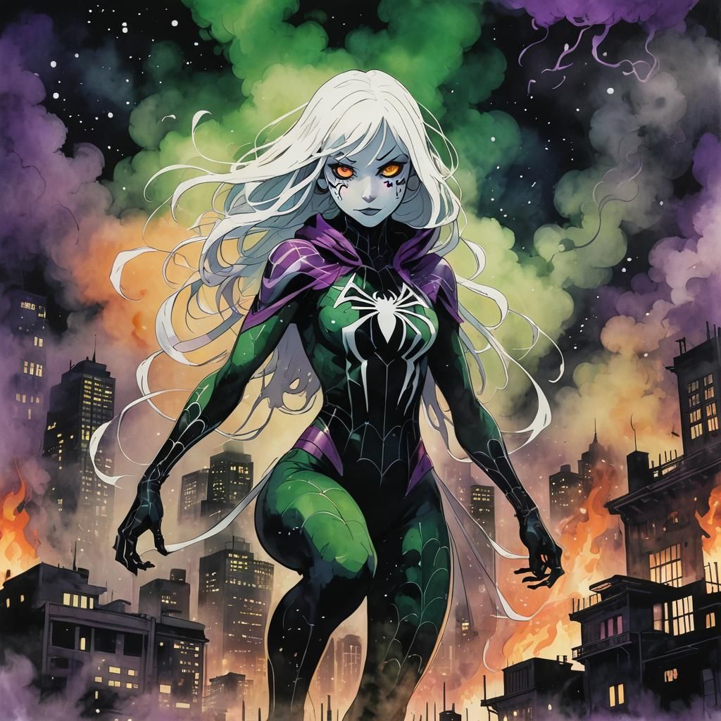 Spider-Gwen in Ghibli-Inspired 80s Anime Style